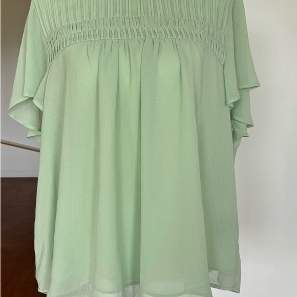 Torrid Chiffon Smocked Pintuck Flutter Short Sleeve Blouse Size Large Green - Picture 5 of 11